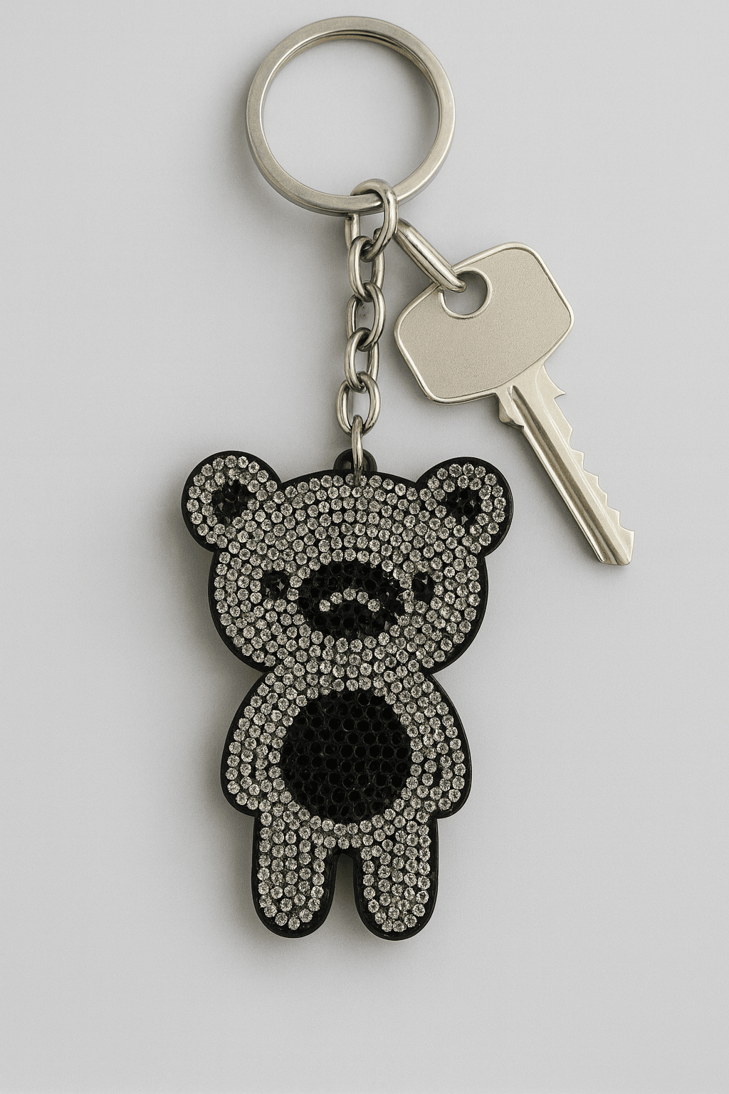 Crystal Rhinestone Bear Keychain – Sparkling Teddy Charm in Black & Silver - MODA ACCESSORIES