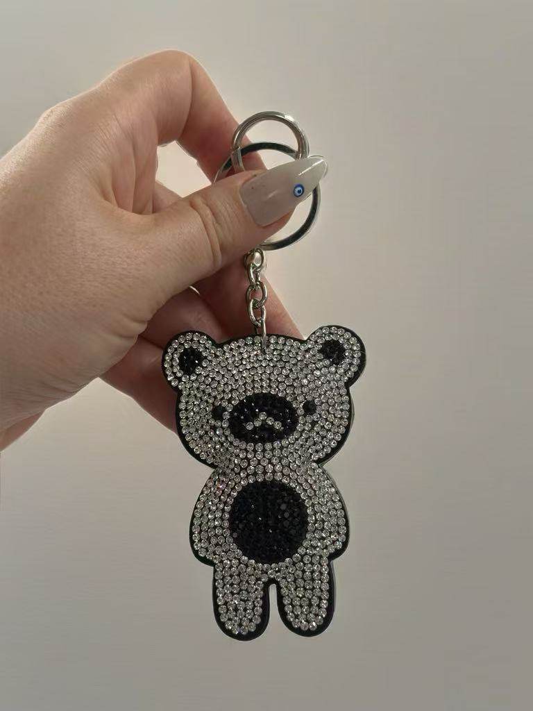 Crystal Rhinestone Bear Keychain – Sparkling Teddy Charm in Black & Silver - MODA ACCESSORIES