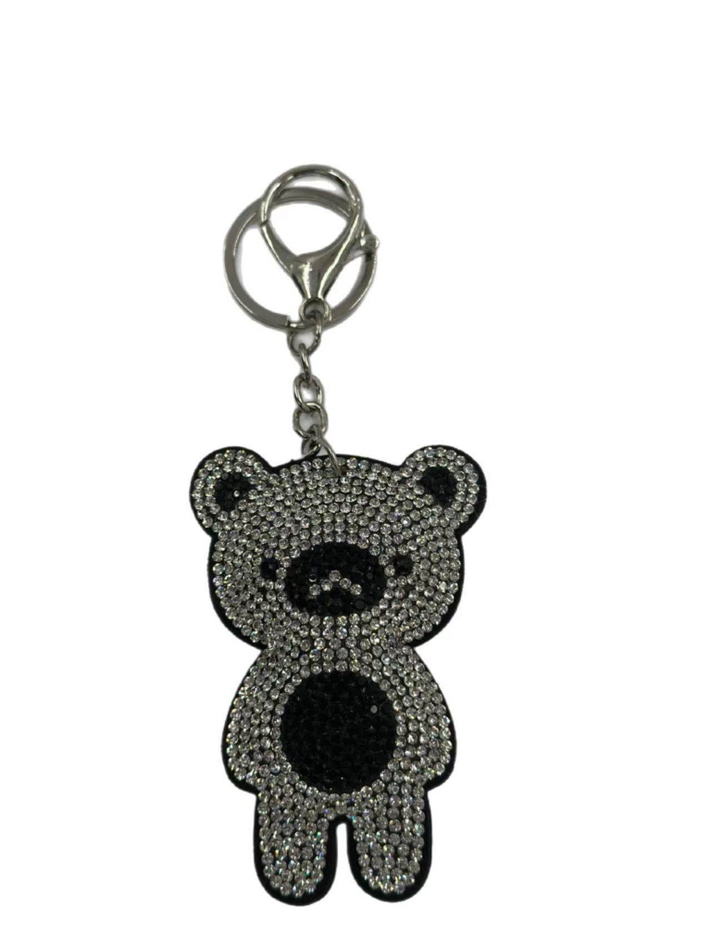 Crystal Rhinestone Bear Keychain – Sparkling Teddy Charm in Black & Silver - MODA ACCESSORIES
