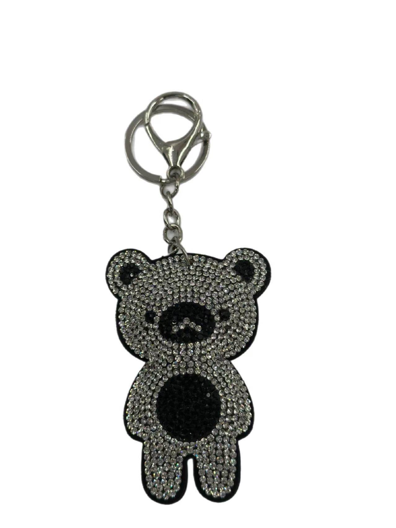 Crystal Rhinestone Bear Keychain – Sparkling Teddy Charm in Black & Silver - MODA ACCESSORIES