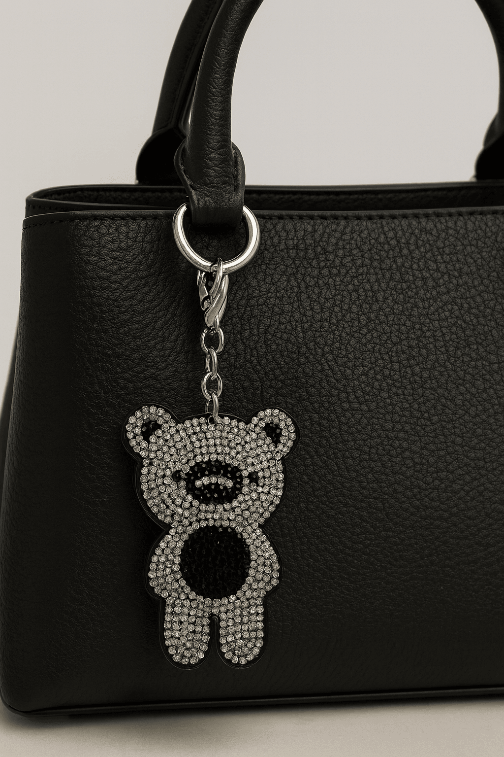 Crystal Rhinestone Bear Keychain – Sparkling Teddy Charm in Black & Silver - MODA ACCESSORIES