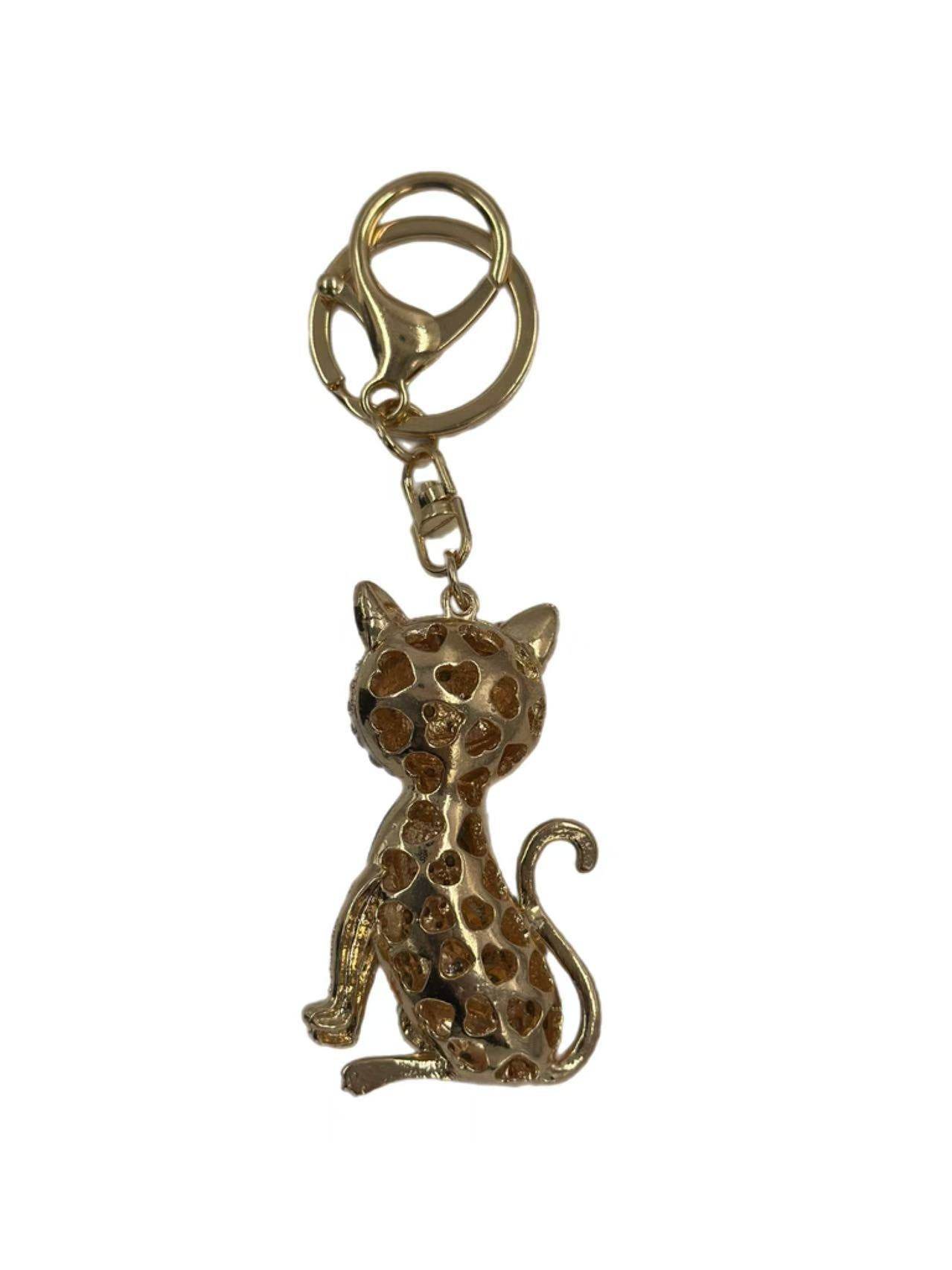 Crystal Cat Keychain – Blue Rhinestone Cat with Bow - MODA ACCESSORIES