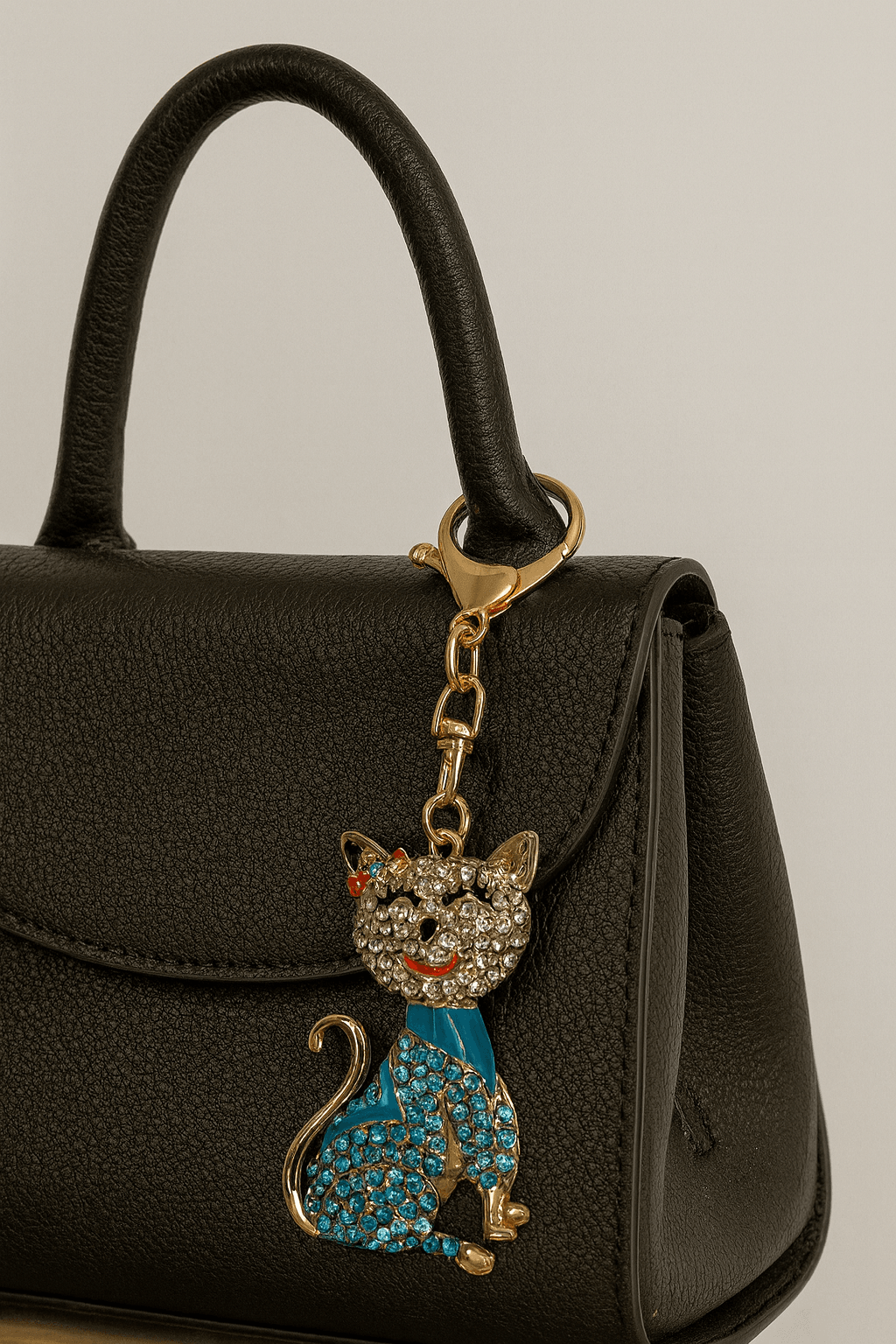 Crystal Cat Keychain – Blue Rhinestone Cat with Bow - MODA ACCESSORIES