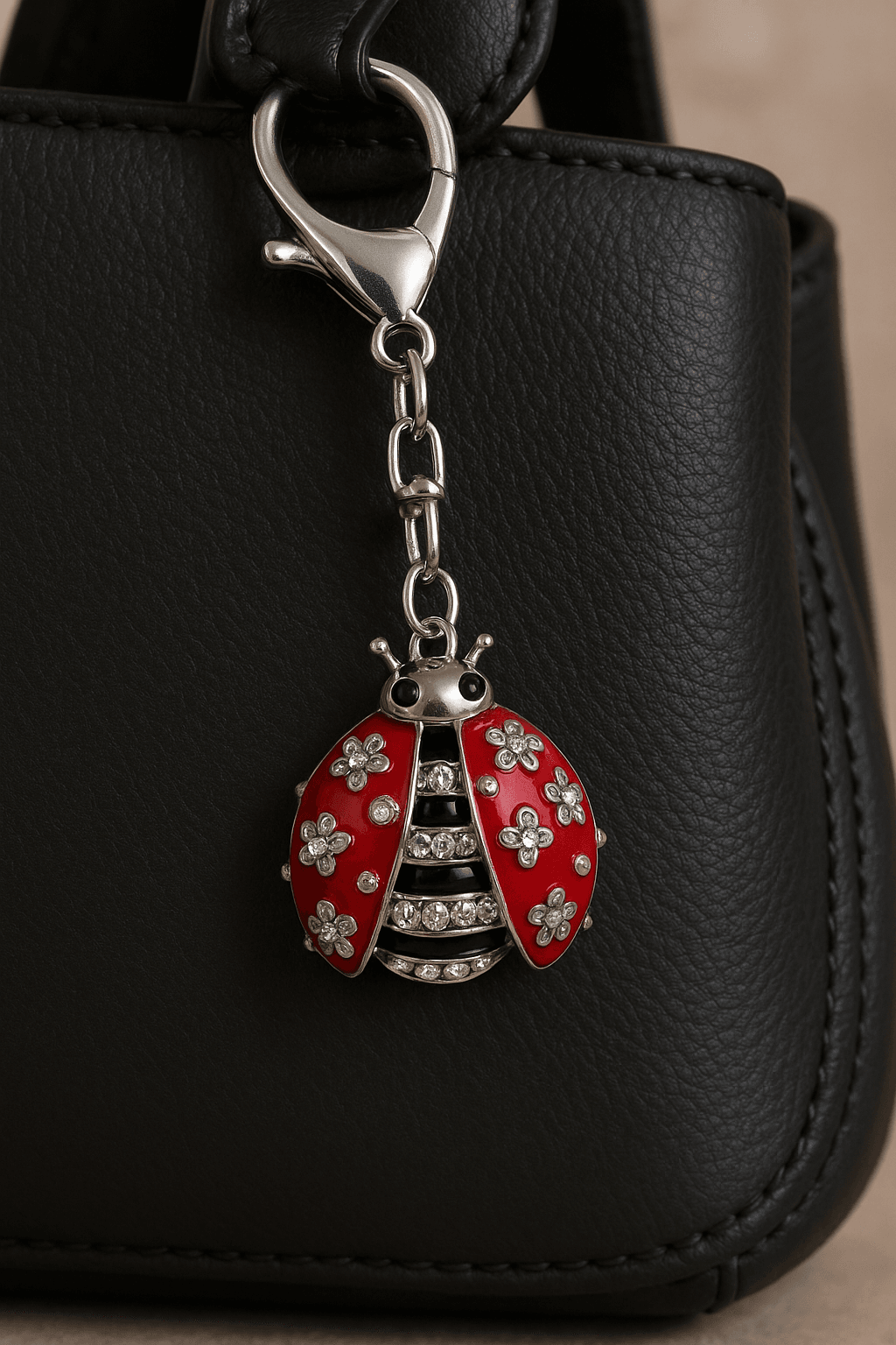 Sparkling Red Ladybug Keychain with Crystal Accents - MODA ACCESSORIES