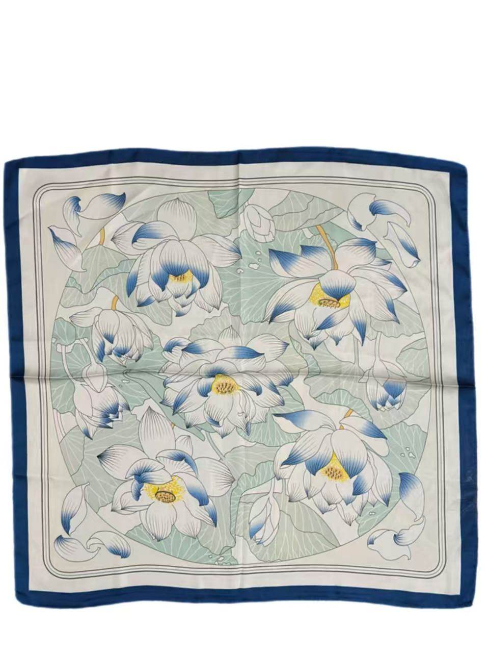 Elegant Blue and White Lotus Floral Scarf - MODA ACCESSORIES
