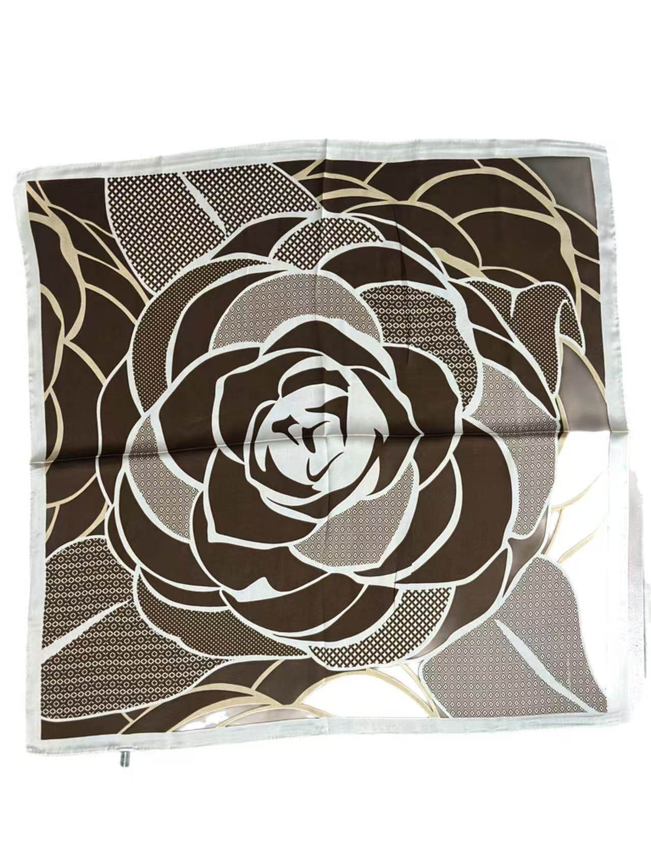 Bold Brown Rose Graphic Scarf with White Accents - MODA ACCESSORIES