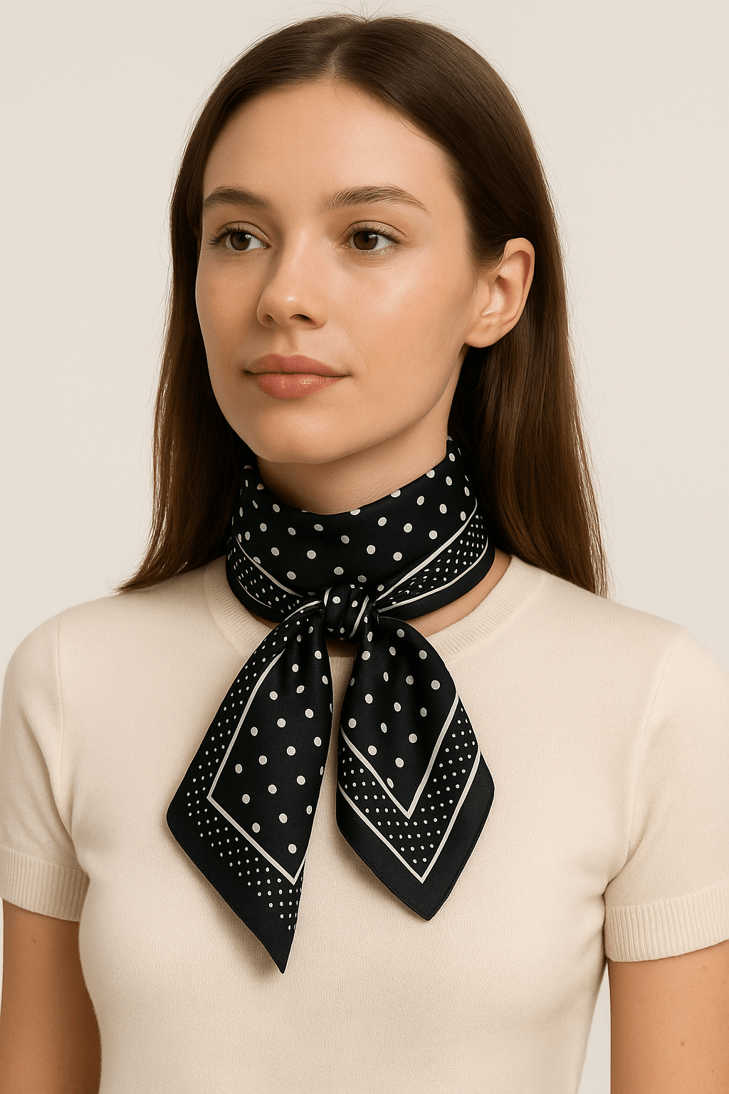 Classic Black Polka Dot Square Scarf with Contrasting Border - MODA ACCESSORIES