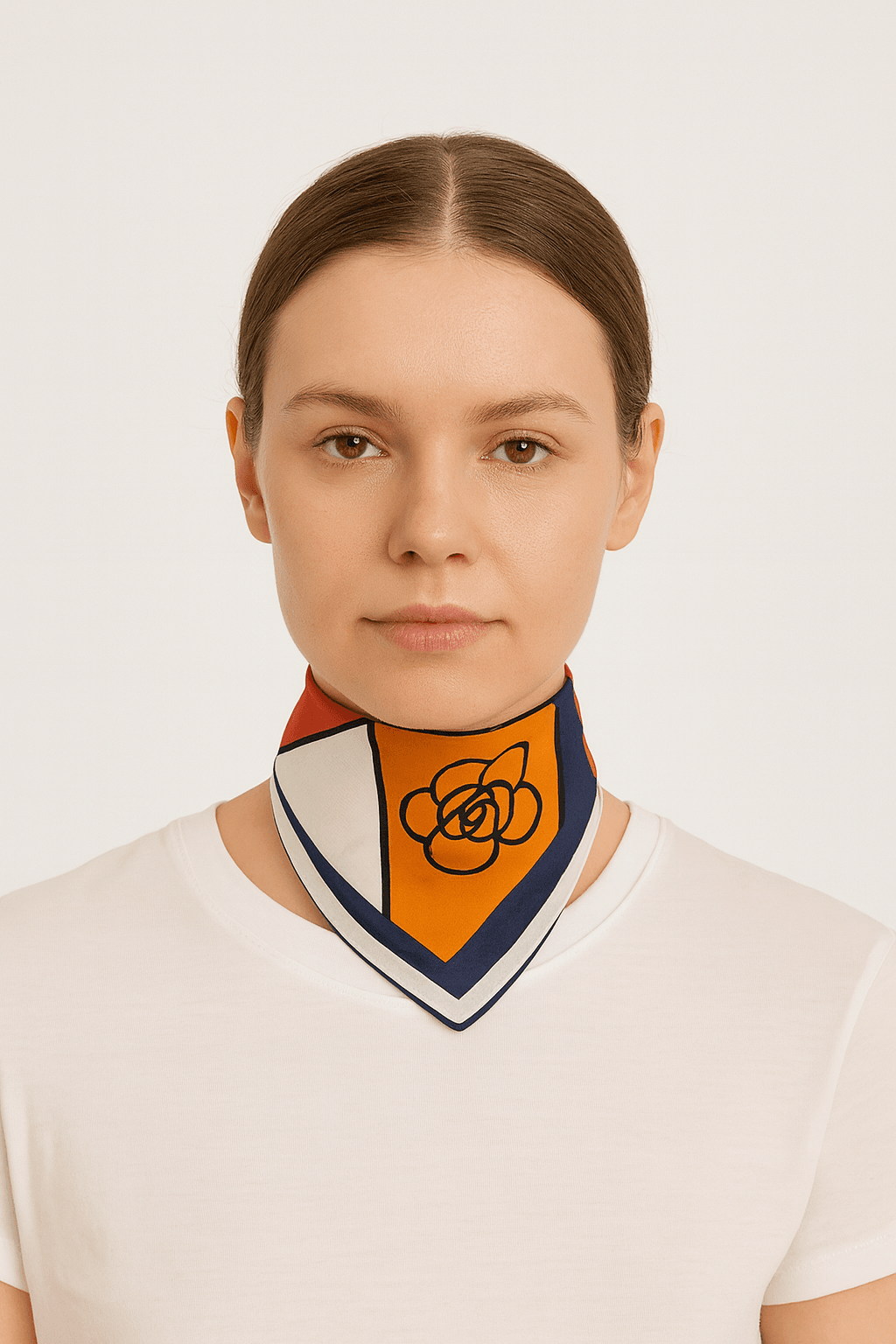 Geometric Floral Pattern Scarf in Orange, Red, and White - MODA ACCESSORIES
