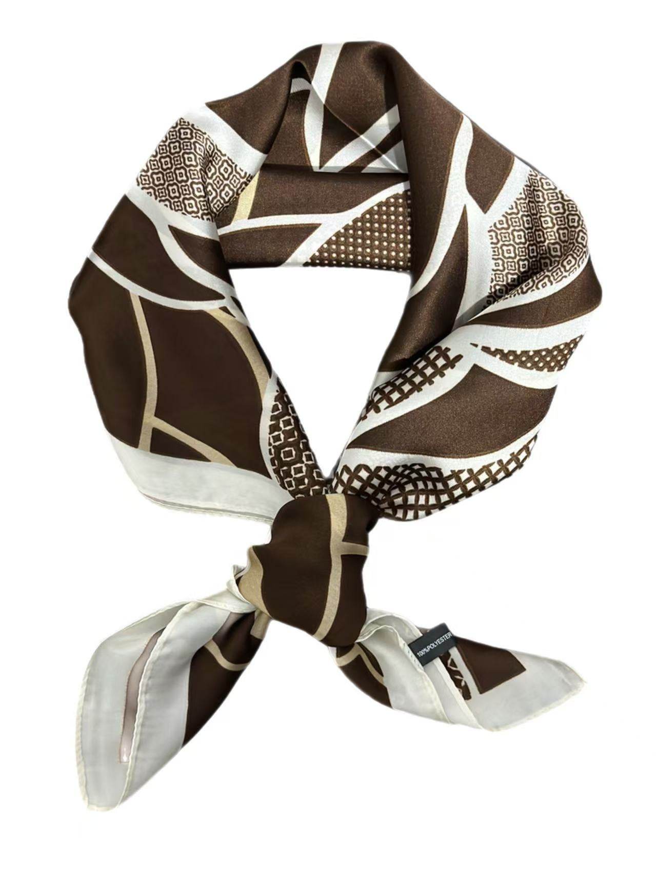 Bold Brown Rose Graphic Scarf with White Accents - MODA ACCESSORIES
