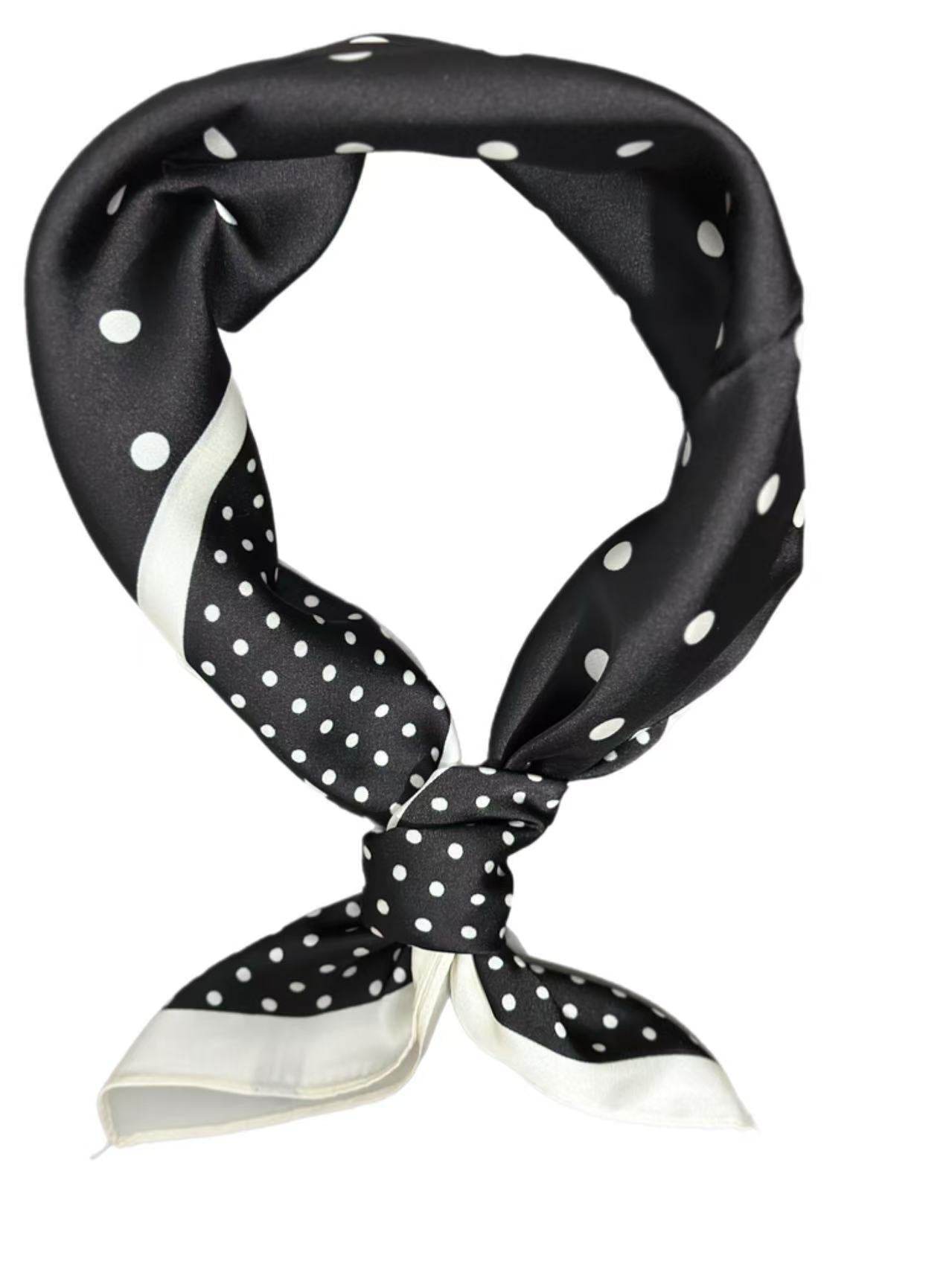 Classic Black Polka Dot Square Scarf with Contrasting Border - MODA ACCESSORIES
