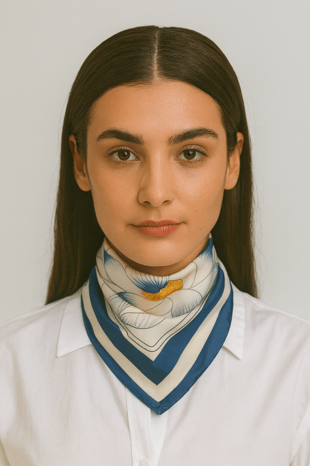 Elegant Blue and White Lotus Floral Scarf - MODA ACCESSORIES