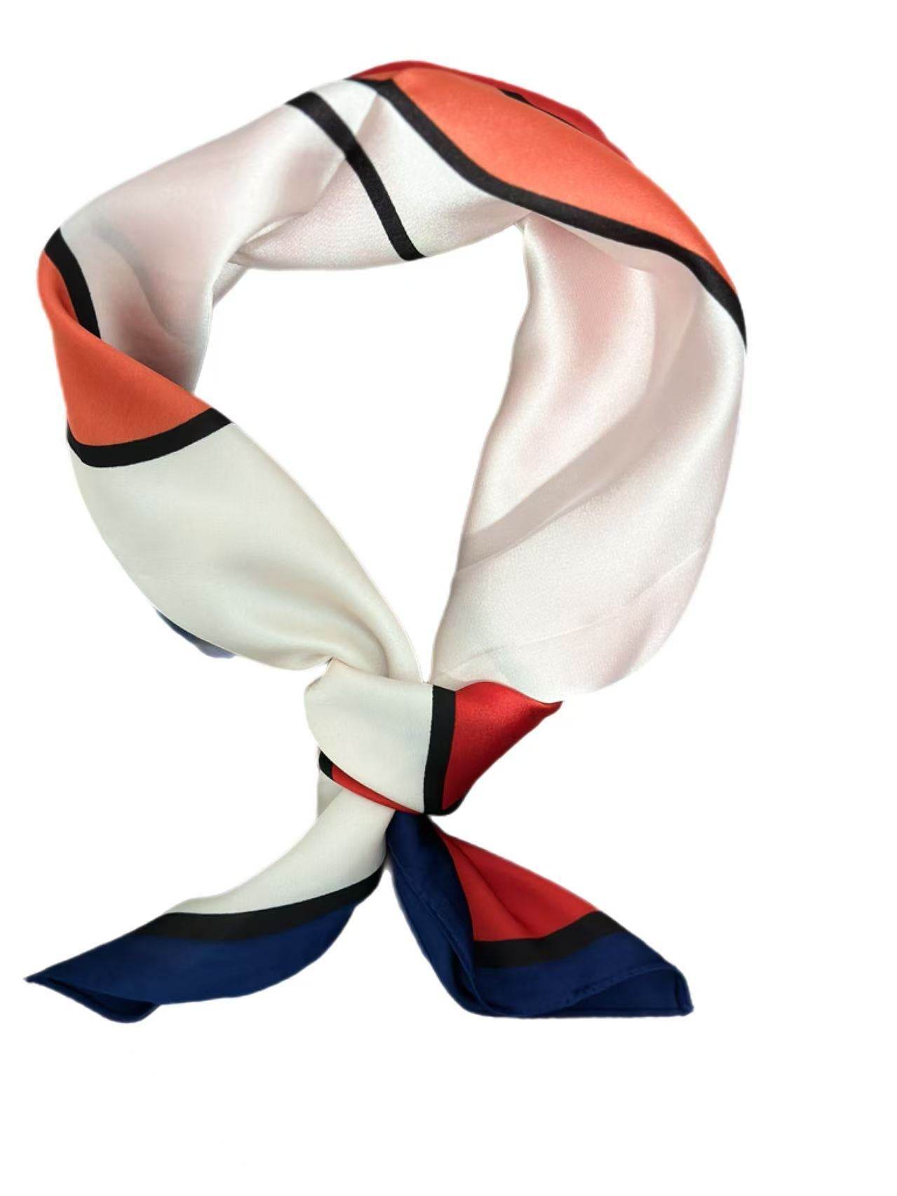 Geometric Floral Pattern Scarf in Orange, Red, and White - MODA ACCESSORIES