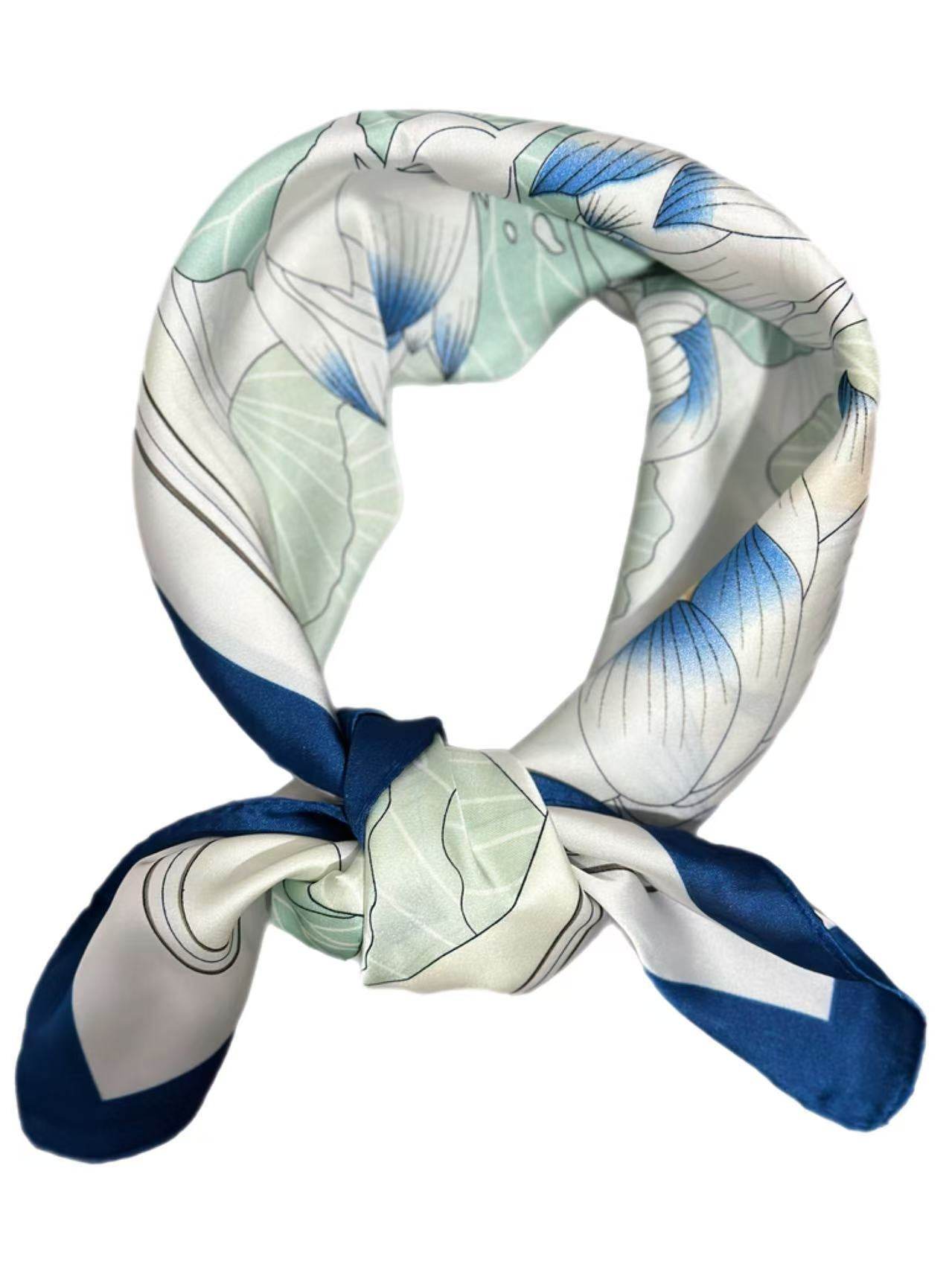 Elegant Blue and White Lotus Floral Scarf - MODA ACCESSORIES