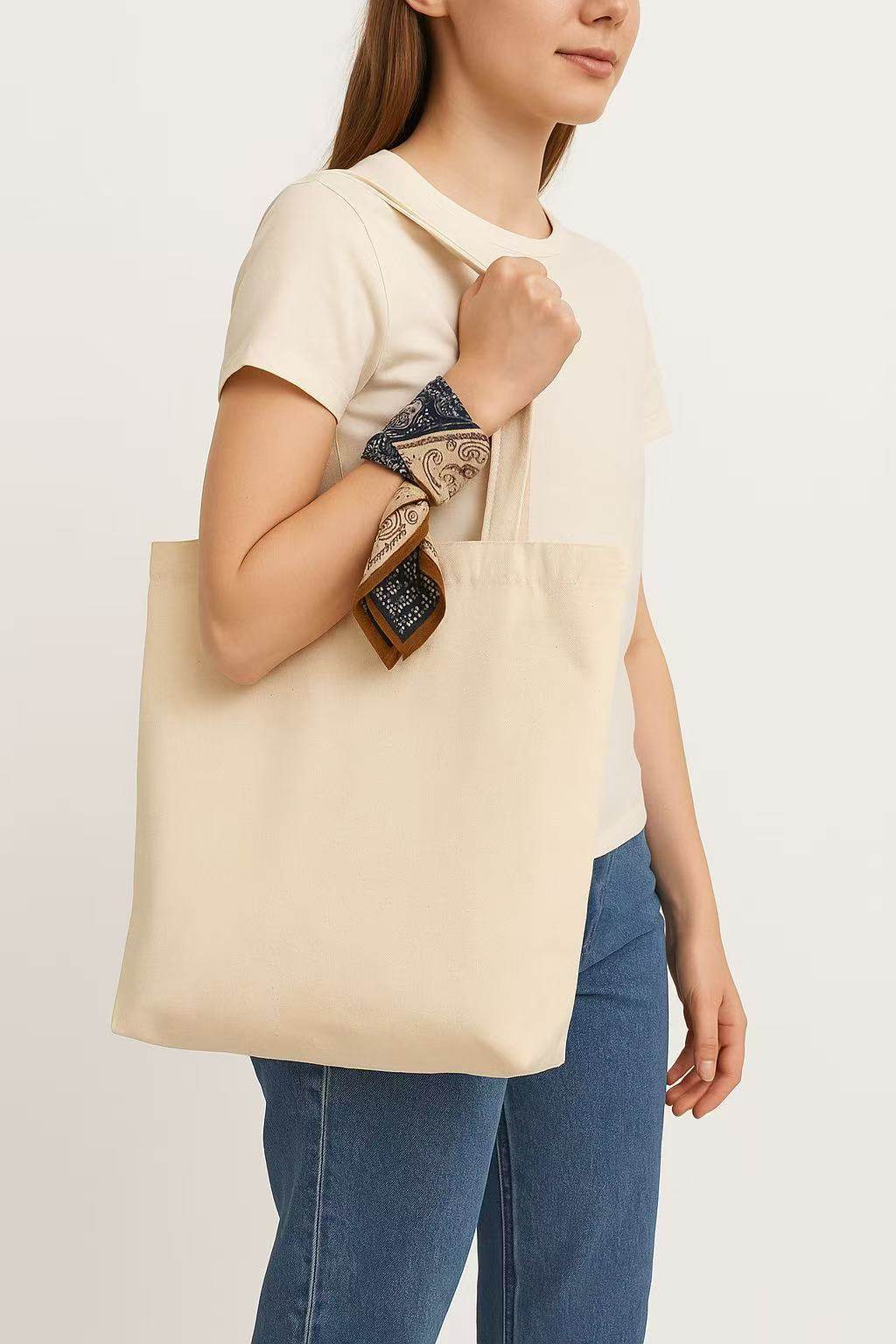 Elegant Patterned Square Scarf – Blue and Beige Ethnic Design - MODA ACCESSORIES