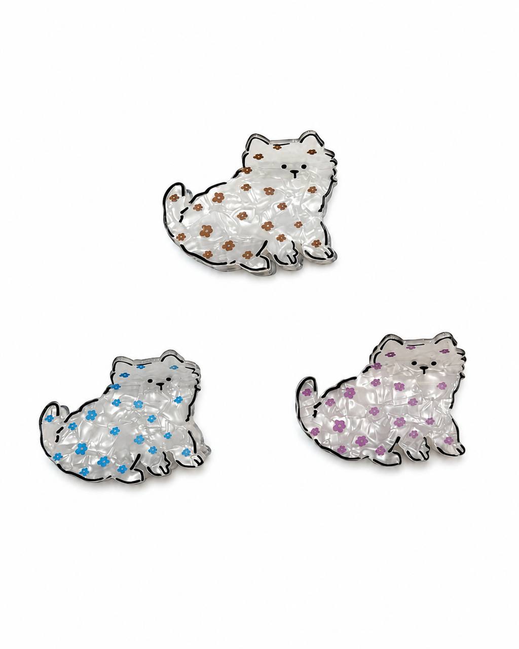 Çiçek Desenli Kedi Figürlü Tokası