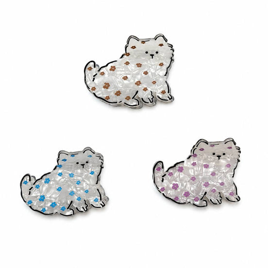 Çiçek Desenli Kedi Figürlü Tokası