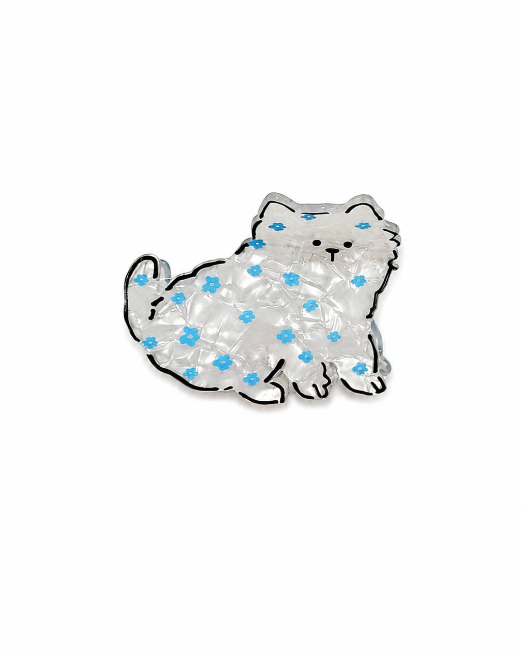 Çiçek Desenli Kedi Figürlü Tokası