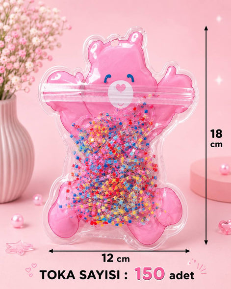 Pembe Ayıcık Figürlü Renkli Çocuk Saç Lastiği Seti