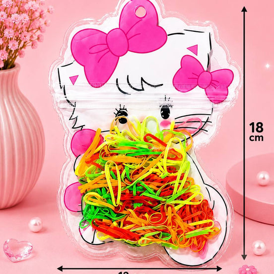 Pembe Fiyonklu Sevimli Kedi Çocuk Saç Lastiği Seti