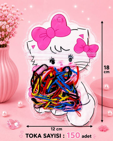 Pembe Fiyonklu Sevimli Kedi Çocuk Saç Lastiği Seti
