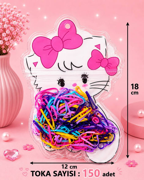 Pembe Fiyonklu Sevimli Kedi Çocuk Saç Lastiği Seti
