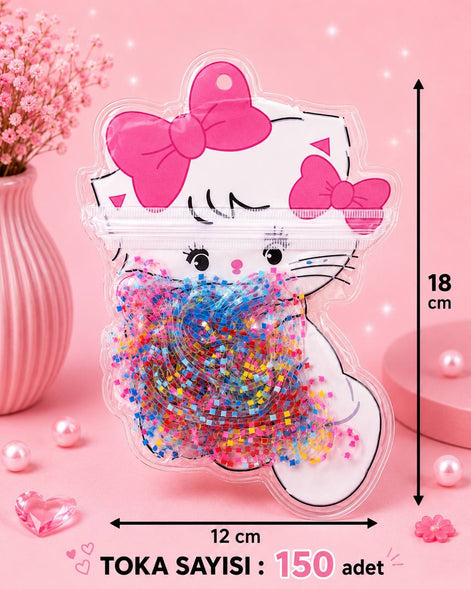 Pembe Fiyonklu Sevimli Kedi Çocuk Saç Lastiği Seti