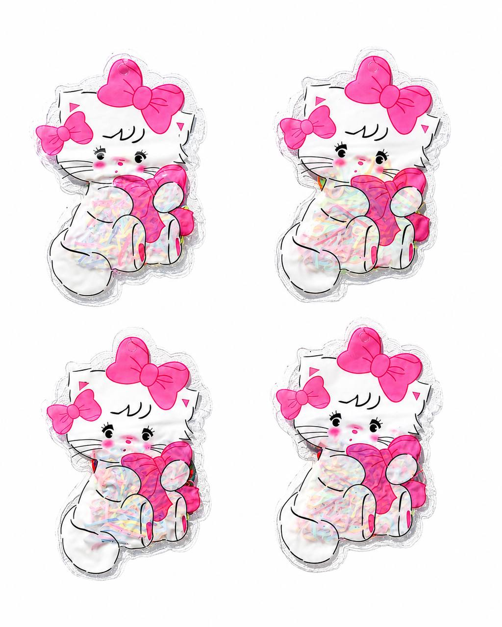 Pembe Fiyonklu Sevimli Kedi Çocuk Saç Lastiği Seti