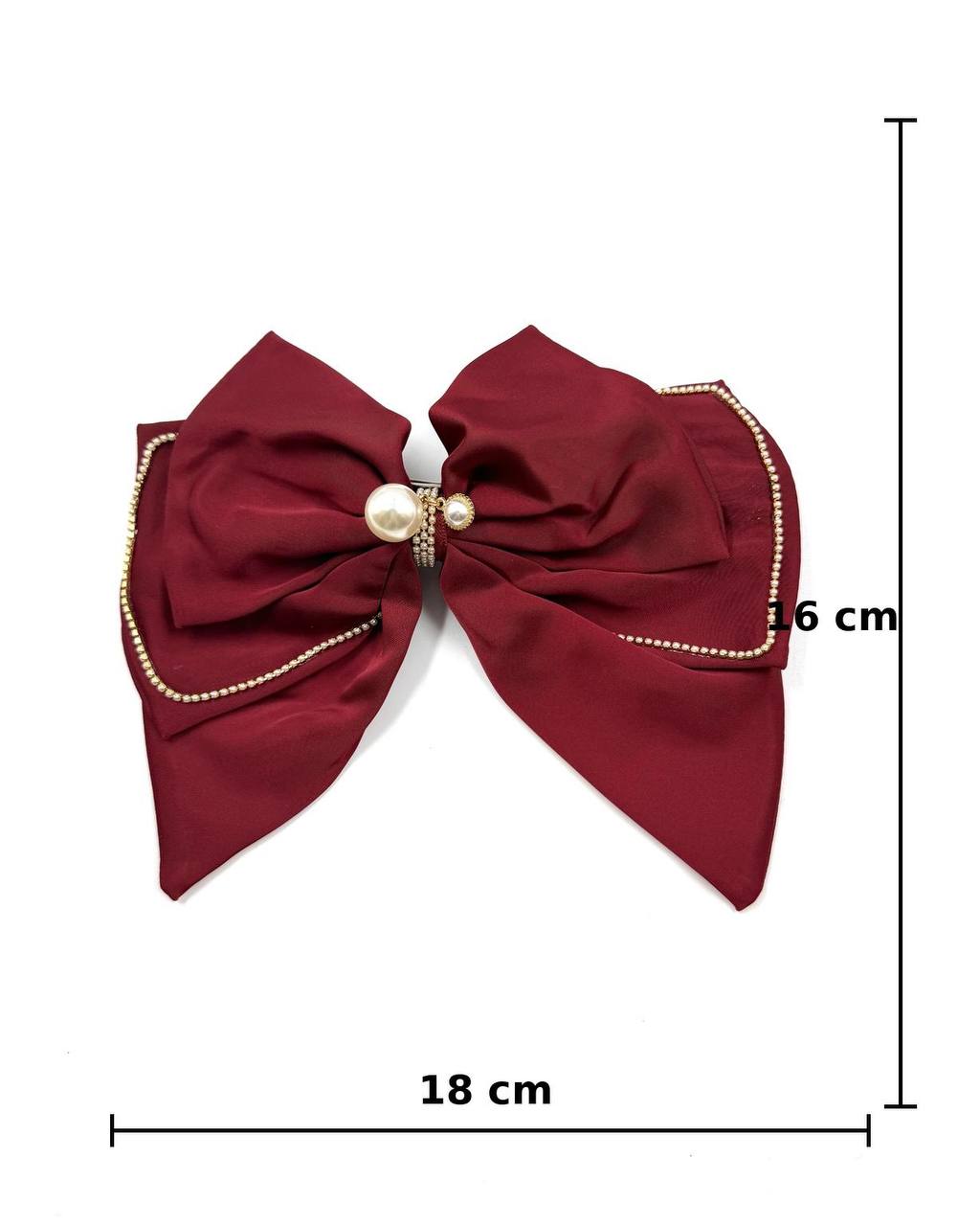 Bordo Saten İnci Fiyonklu Tokası
