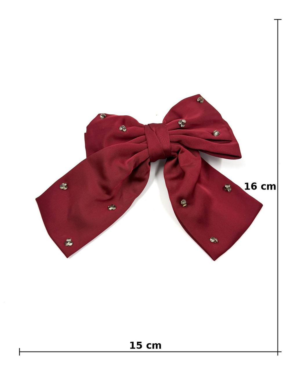 Burgundy Satin Bow Hair Clip with Crystal Embellishments