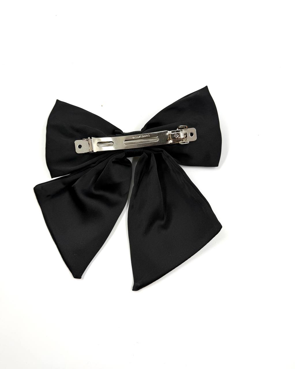 Black Satin Bow Hair Clip with Crystal Center Detail