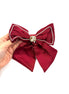 Burgundy Satin Bow Hair Clip with Crystal Center