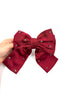 Burgundy Satin Bow Hair Clip with Crystal Embellishments