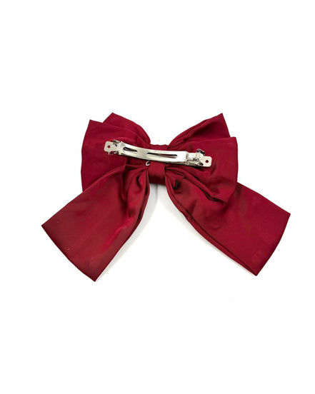 Burgundy Satin Bow Hair Clip with Crystal Embellishments