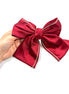 Burgundy Satin Bow Hair Clip with Rhinestone Trim