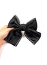 Black Satin Bow Hair Clip with Rhinestone Trim