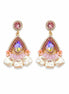 Pembe Kristal Taşlı İnci Detaylı Sallantılı Küpe