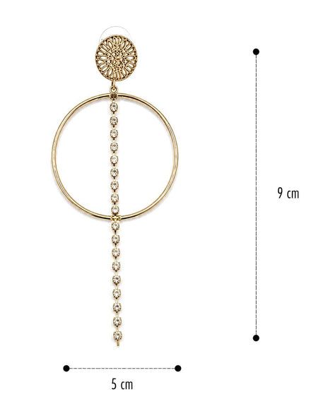 Geometrik Halka Taş Detaylı Sallantılı Küpe
