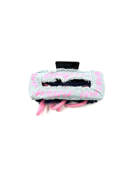 Denim Kumaş Pembe Bağcıklı Tokası