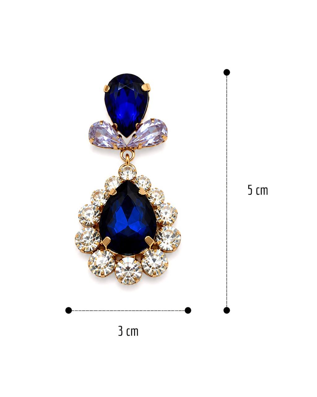Lacivert Taşlı Vintage Işıltılı Sallantılı Küpe