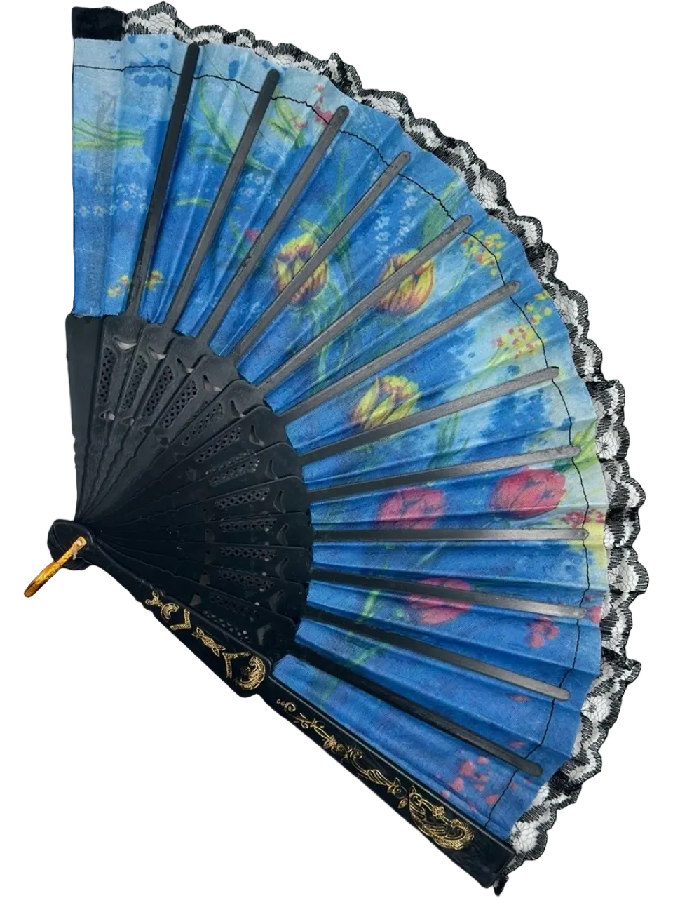 Colorful Floral Lace Folding Hand Fan 26 cm – Elegant Vintage Style Summer Fan