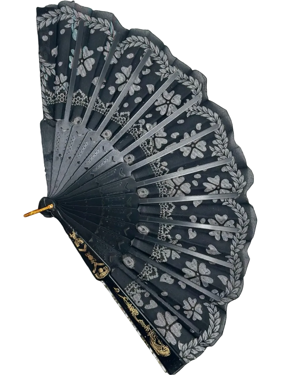 Siyah ve Kırmızı Çiçekli Dantel Katlanabilir Yelpaze 26 cm – Zarif Vintage Tarzı Yelpaze