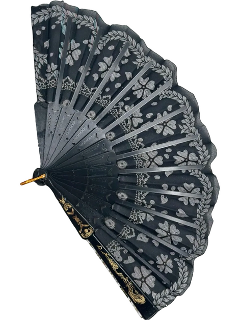 Siyah ve Kırmızı Çiçekli Dantel Katlanabilir Yelpaze 26 cm – Zarif Vintage Tarzı Yelpaze