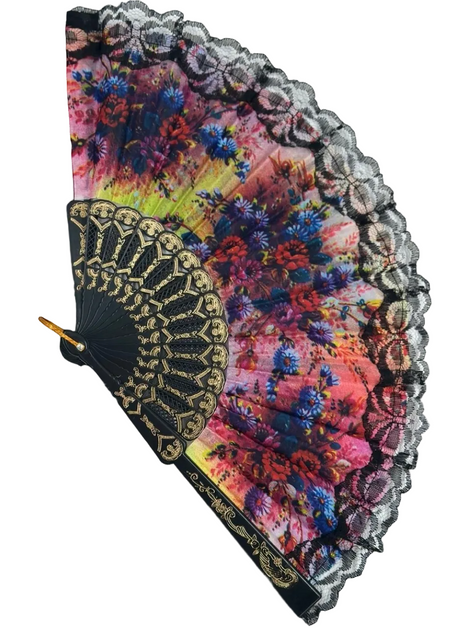 Colorful Floral Lace Folding Hand Fan 26 cm – Elegant Vintage Style Summer Fan