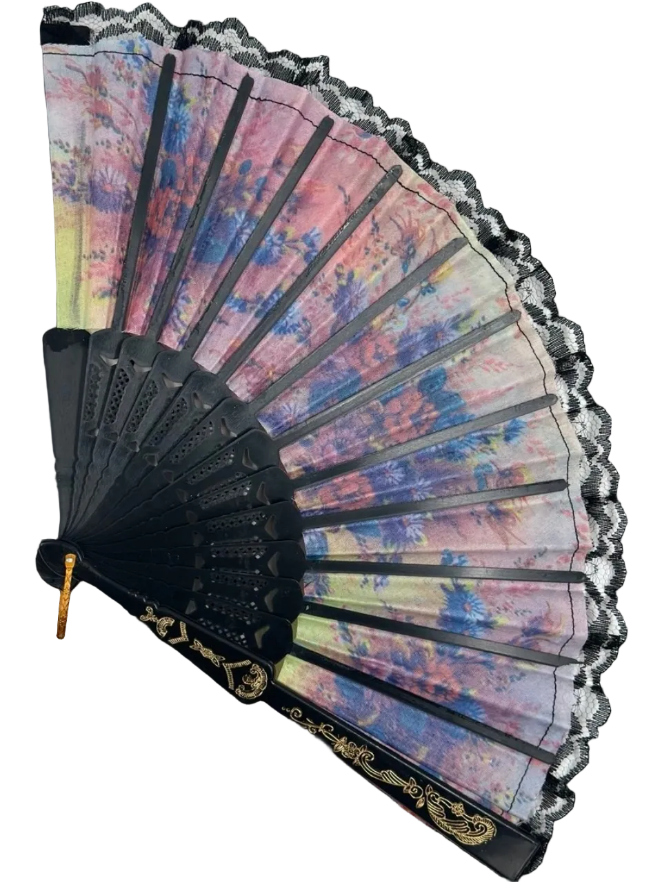 Colorful Floral Lace Folding Hand Fan 26 cm – Elegant Vintage Style Summer Fan