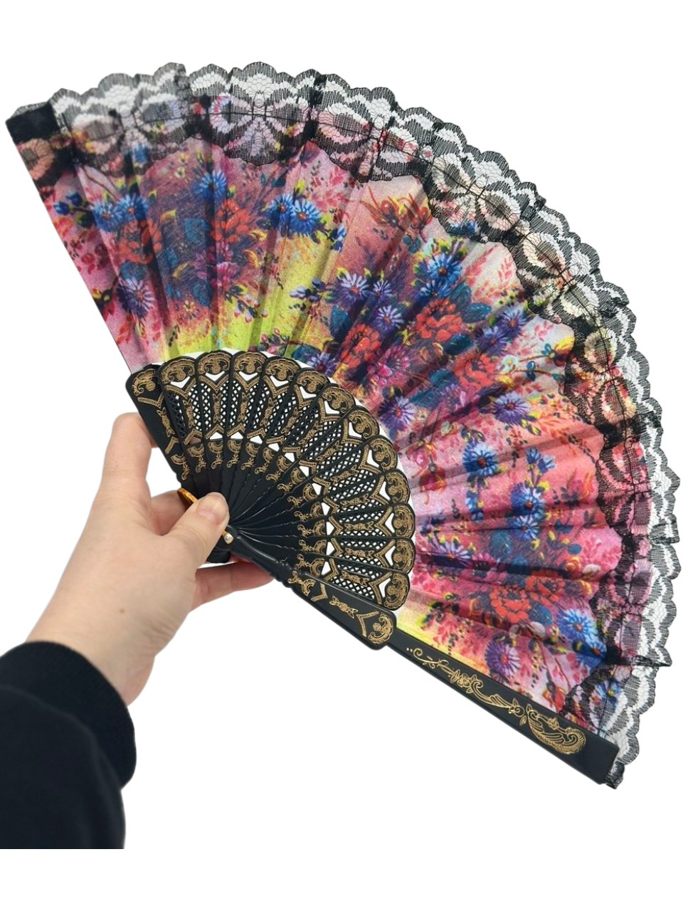 Colorful Floral Lace Folding Hand Fan 26 cm – Elegant Vintage Style Summer Fan