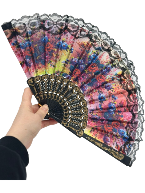 Colorful Floral Lace Folding Hand Fan 26 cm – Elegant Vintage Style Summer Fan
