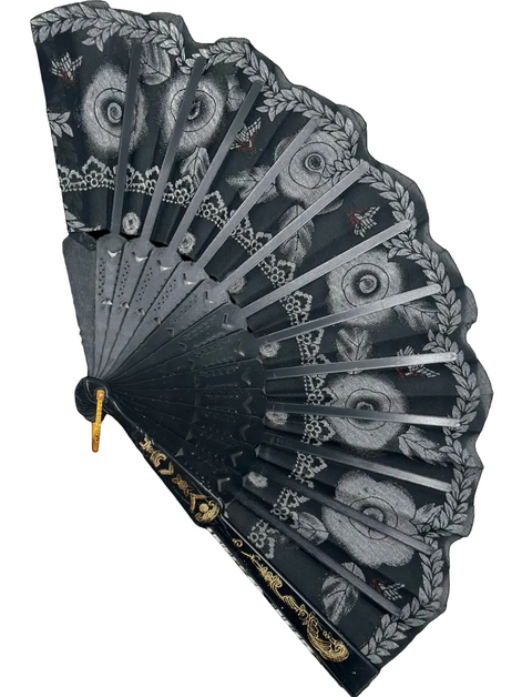 Siyah ve Kırmızı Çiçekli Dantel Katlanabilir Yelpaze 26 cm – Zarif Vintage Tarzı Yelpaze