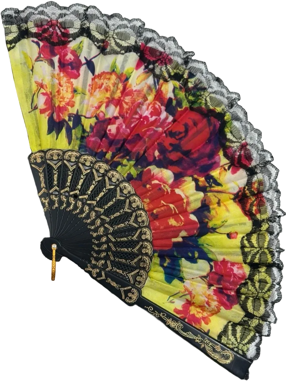 Colorful Floral Lace Folding Hand Fan 26 cm – Elegant Vintage Style Summer Fan