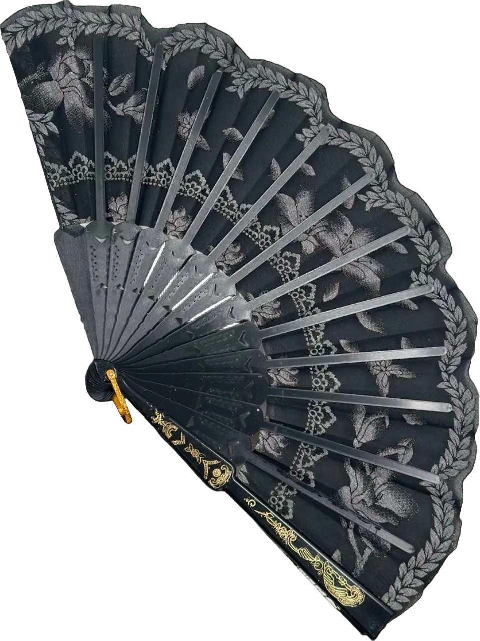 Siyah ve Kırmızı Çiçekli Dantel Katlanabilir Yelpaze 26 cm – Zarif Vintage Tarzı Yelpaze