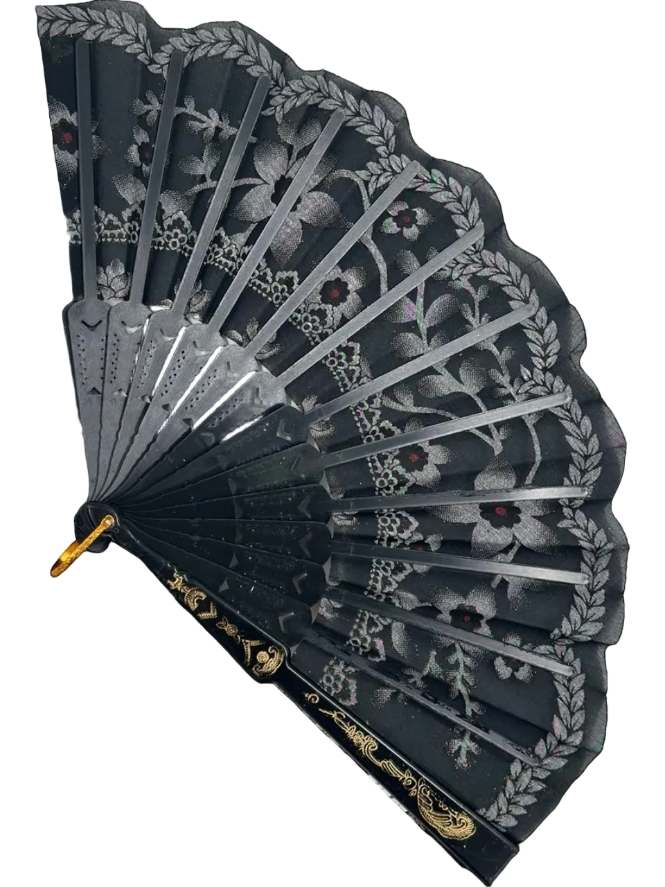 Siyah ve Kırmızı Çiçekli Dantel Katlanabilir Yelpaze 26 cm – Zarif Vintage Tarzı Yelpaze